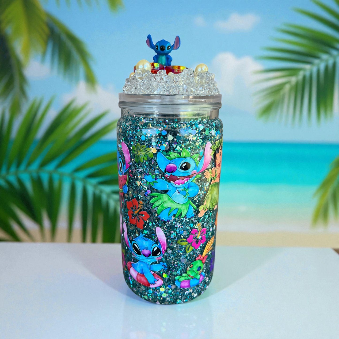 Lil o& Stitch 16 ox iced lid snow globe cup