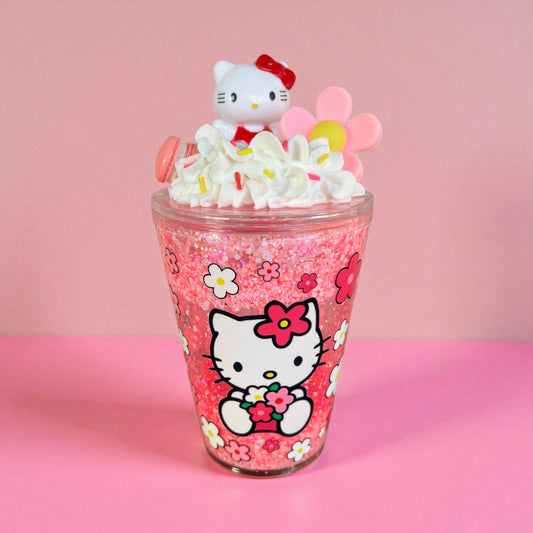 Pink Daisy Kitty - 12 oz tumbler Snowglobe