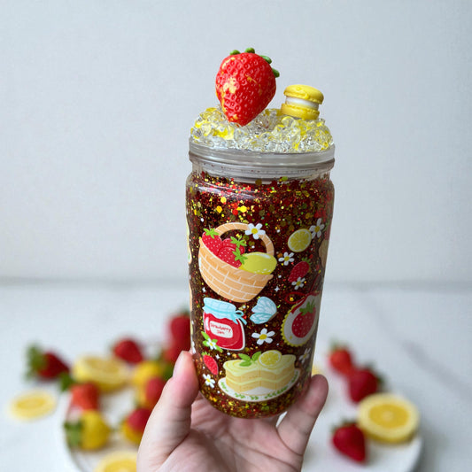 Strawberry Treat - 16 oz Snowglobe tumbler with iced lid